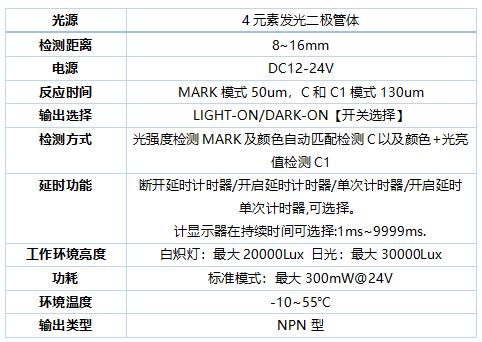 智能型色标光电传感器应用案例技术规格