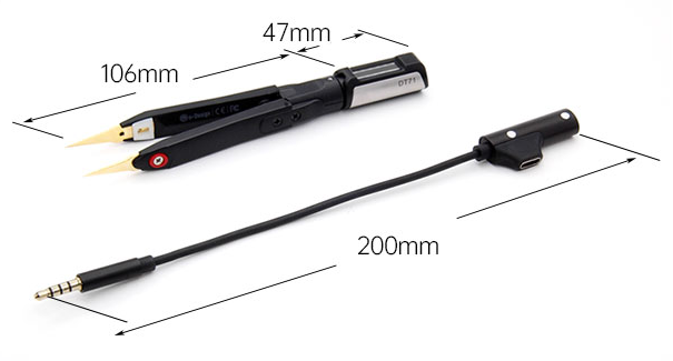 Miniware DT71迷你数字镊子尺寸图