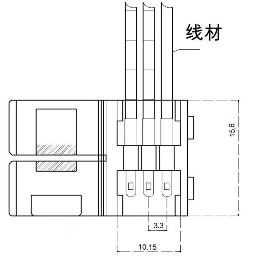 3PIN双头带线灯带连接器展开结构尺寸图